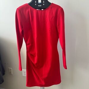 H&M Red Long-Sleeve Draped Women's Dress